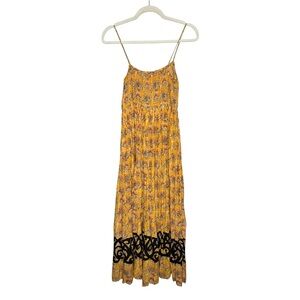 Free People Printed Cotton Maxi Dress M Yellow